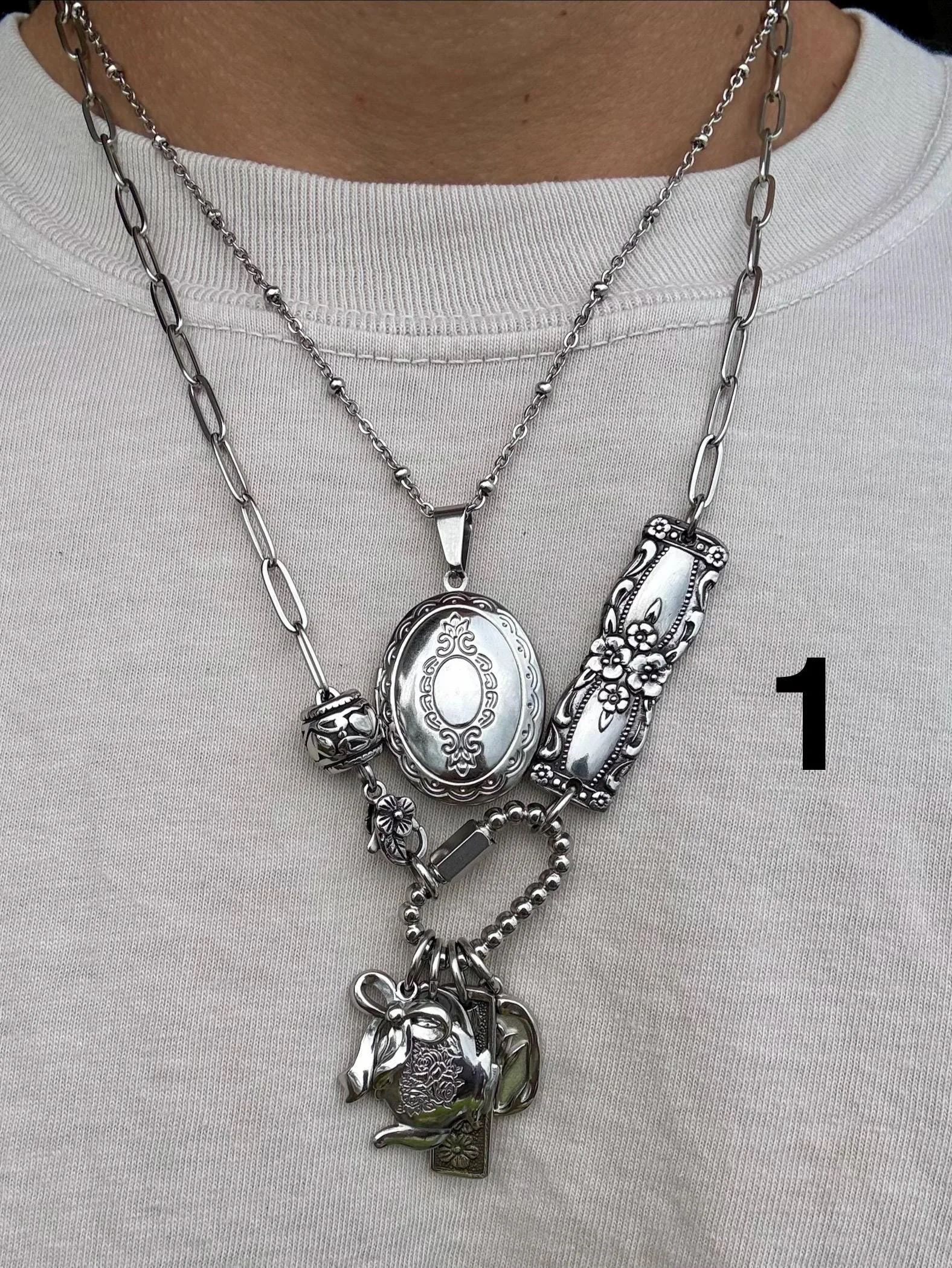 Assorted Stainless Steel Spoon Charm Stack Necklaces