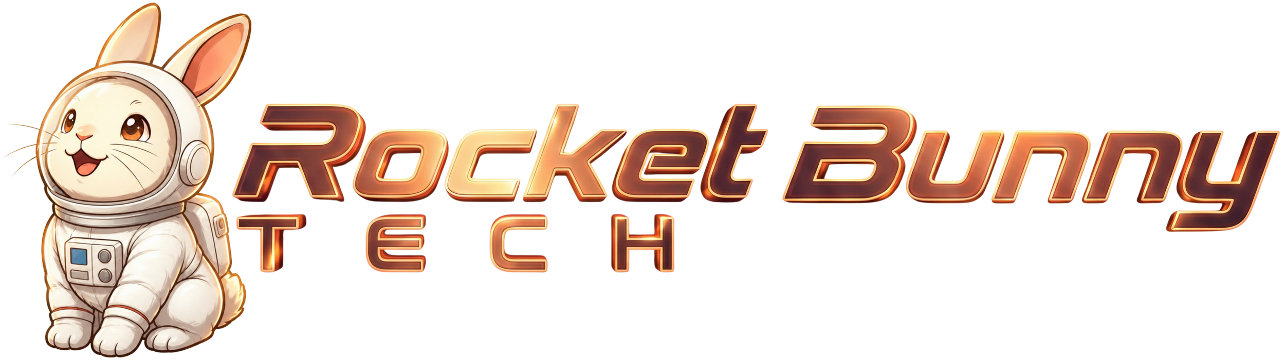 Logo for Rocket Bunny Tech featuring a cartoon bunny in a space suit with a space helmet.