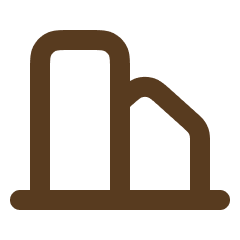 Icon of a factory or industrial building with smokestack and a sloped roof
