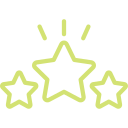 Three yellow stars with black outline on a black background.