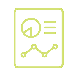 A document icon with a pie chart and a line graph, both outlined in green.