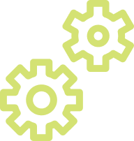Two light green gear icons on a black background