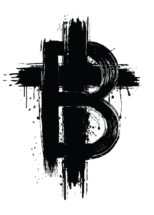 A  textured letter B with a cross through the middle of it.
