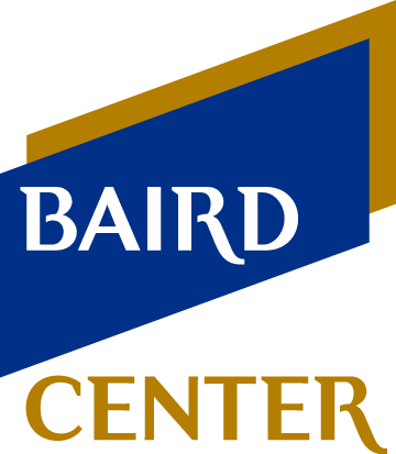 Baird Center logo with a blue and gold design and the words 'BAIRD CENTER' in white and gold text.