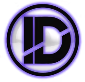 Logo with a circular design, featuring the letters 'HD' in black inside a purple and black outline.