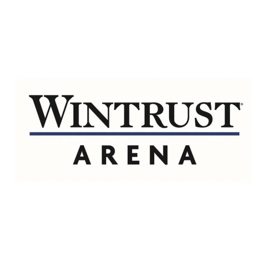Logo for Wintrust Arena with the text 'Wintrust Arena' in black font on a white background, with a blue underline below 'Wintrust'.