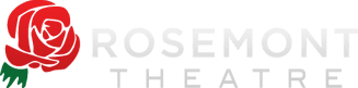 Logo of Rozmont Theatre featuring a red rose and gray text