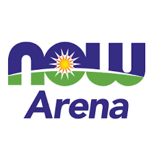 Logo of Now Arena with the words 'NOW Arena' in stylized font and a sunburst design.