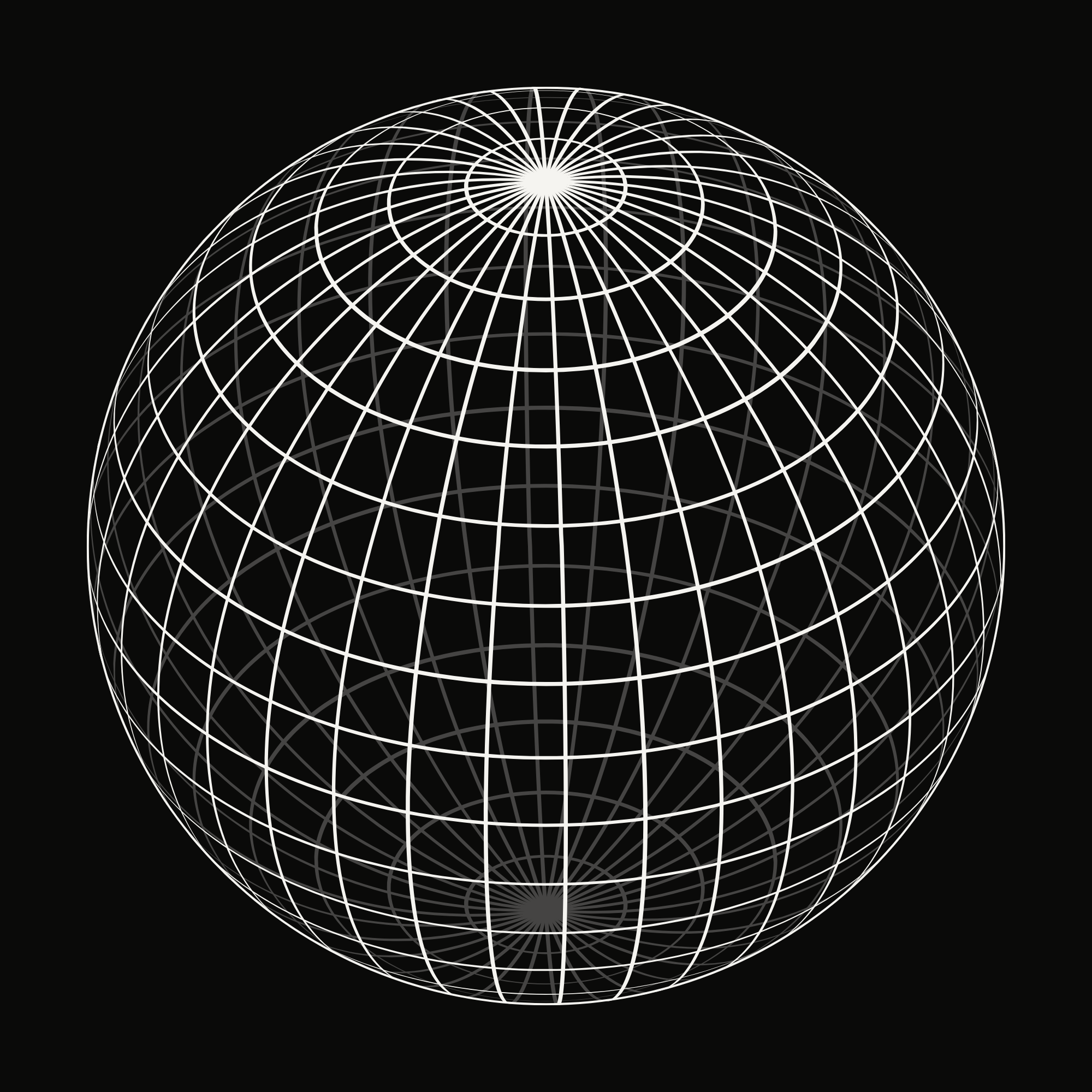 A digital illustration of a wireframe globe on a black background, showing interconnected lines and a bright center.