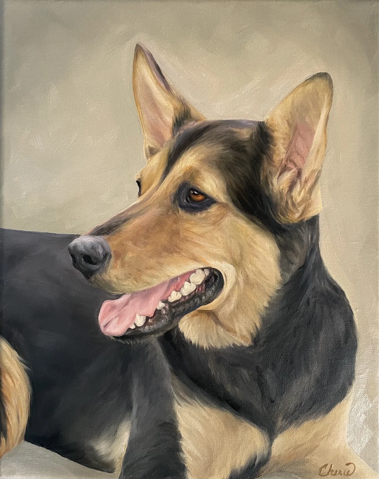 German Shepard Dog Portrait in oil by Cherie Dimsey