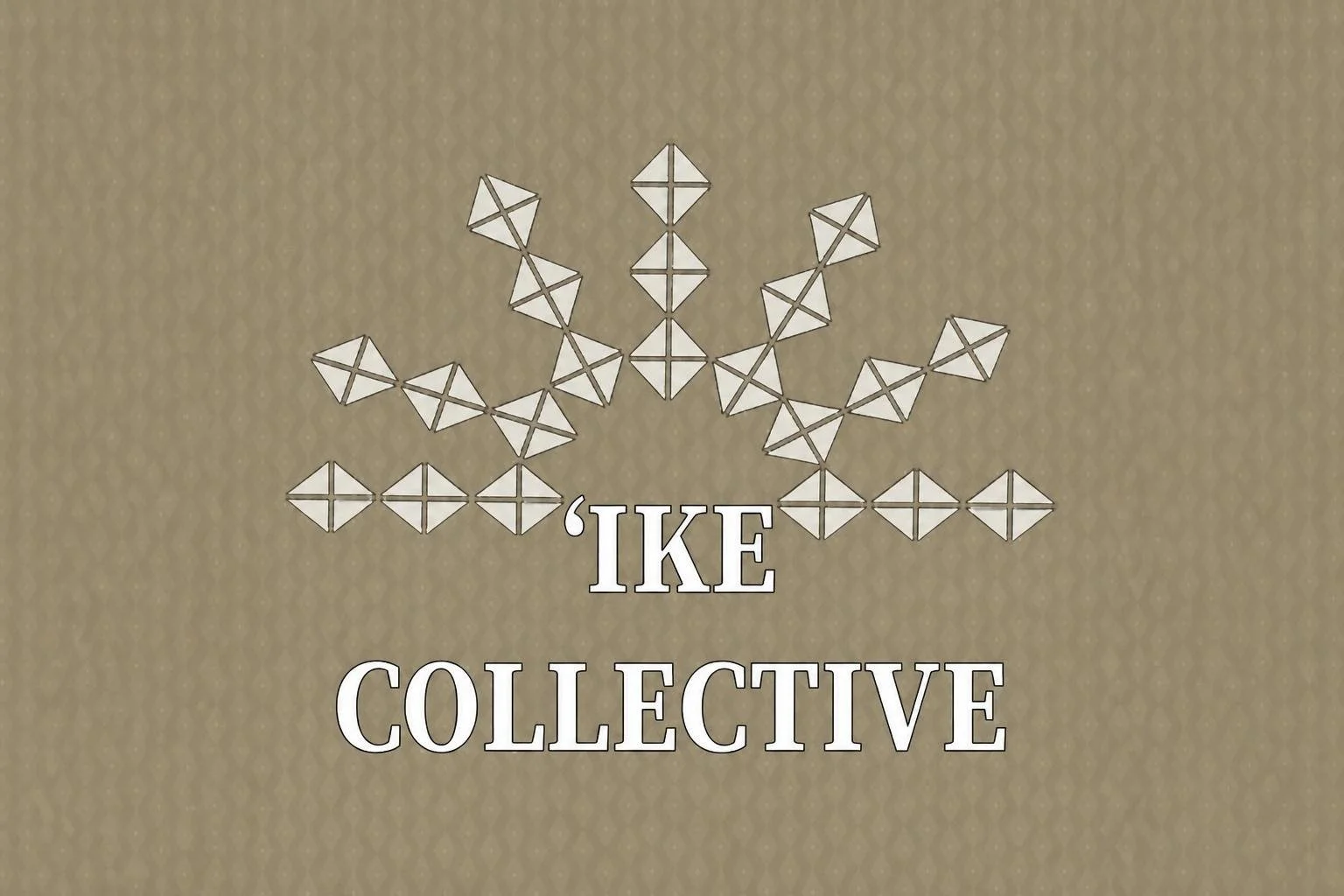 A logo with a geometric snowflake design made of interconnected white shapes on a beige background, with the text 'IKE COLLECTIVE' underneath.