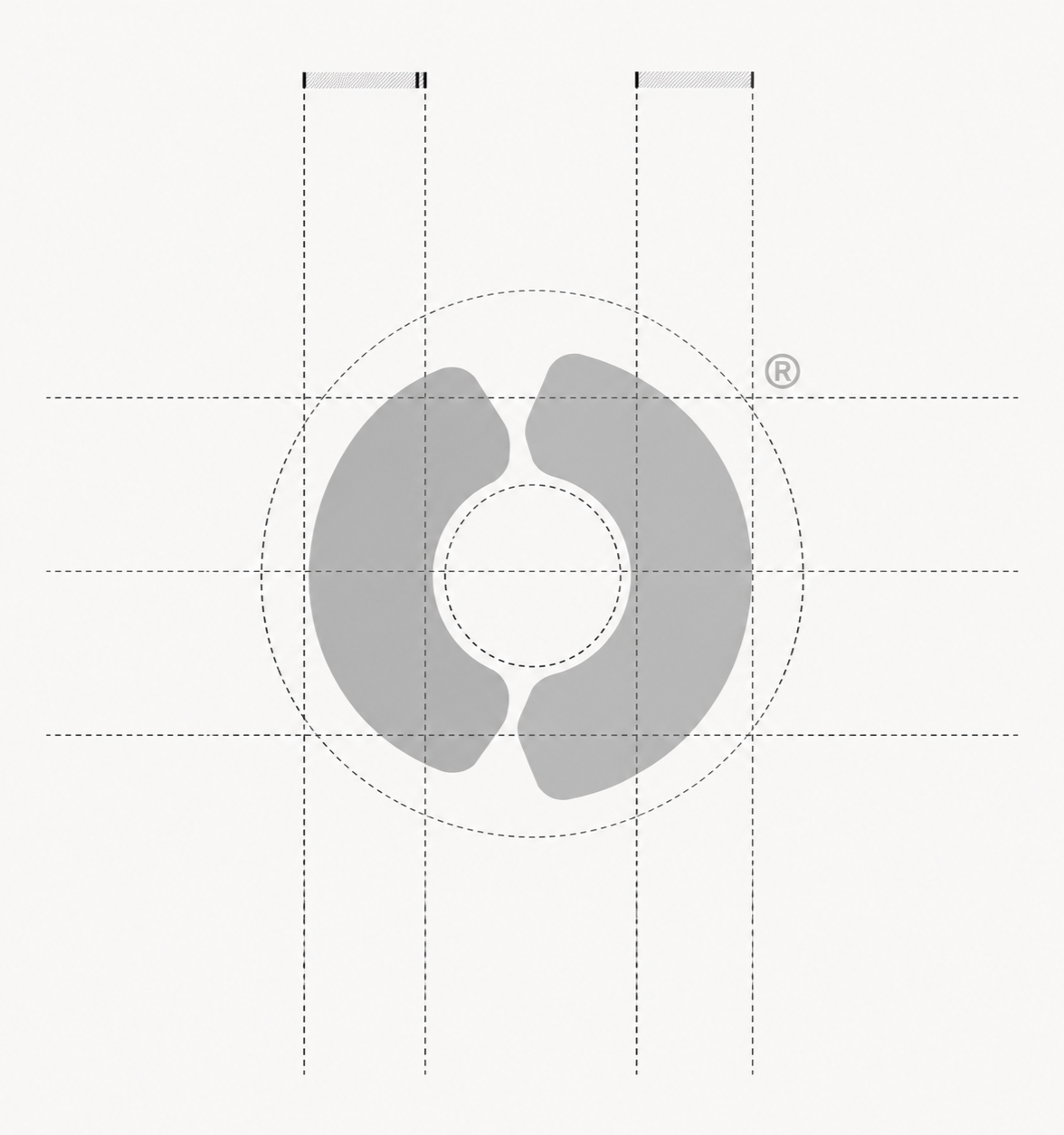 Gray logo of a stylized panda face inside a circle with grid lines.