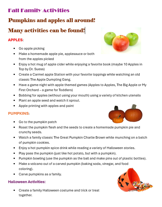 Fall Activity Suggestions
