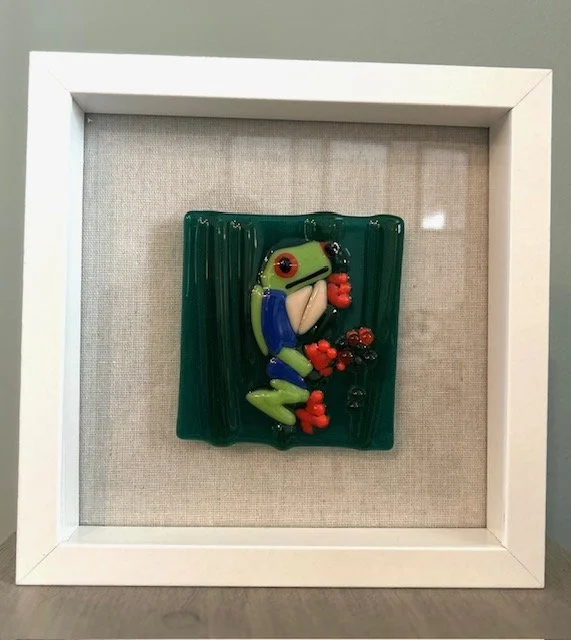 Jewel of the Forest - Fused Glass Tree Frog in Shadowbox