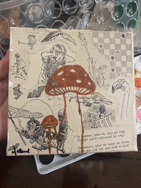Truffle - Mushroom Painting on Collage Canvas