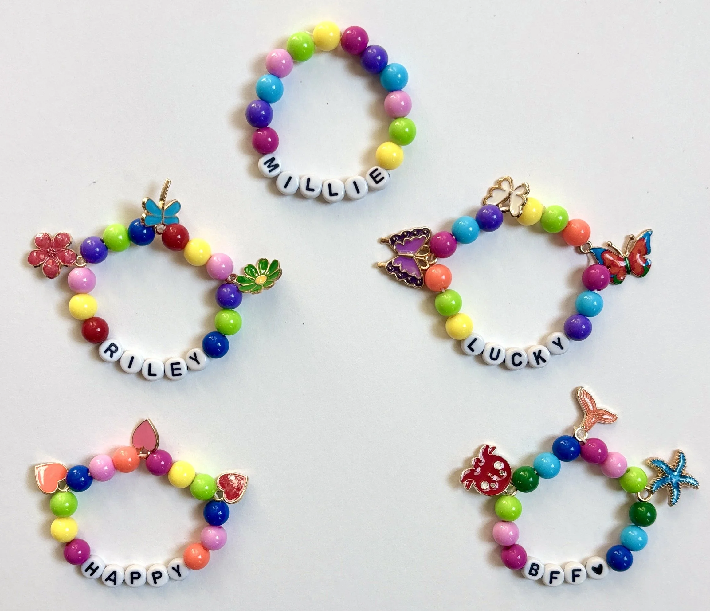 Bright Rainbow Bead Collection + Optional Charm Upgrades