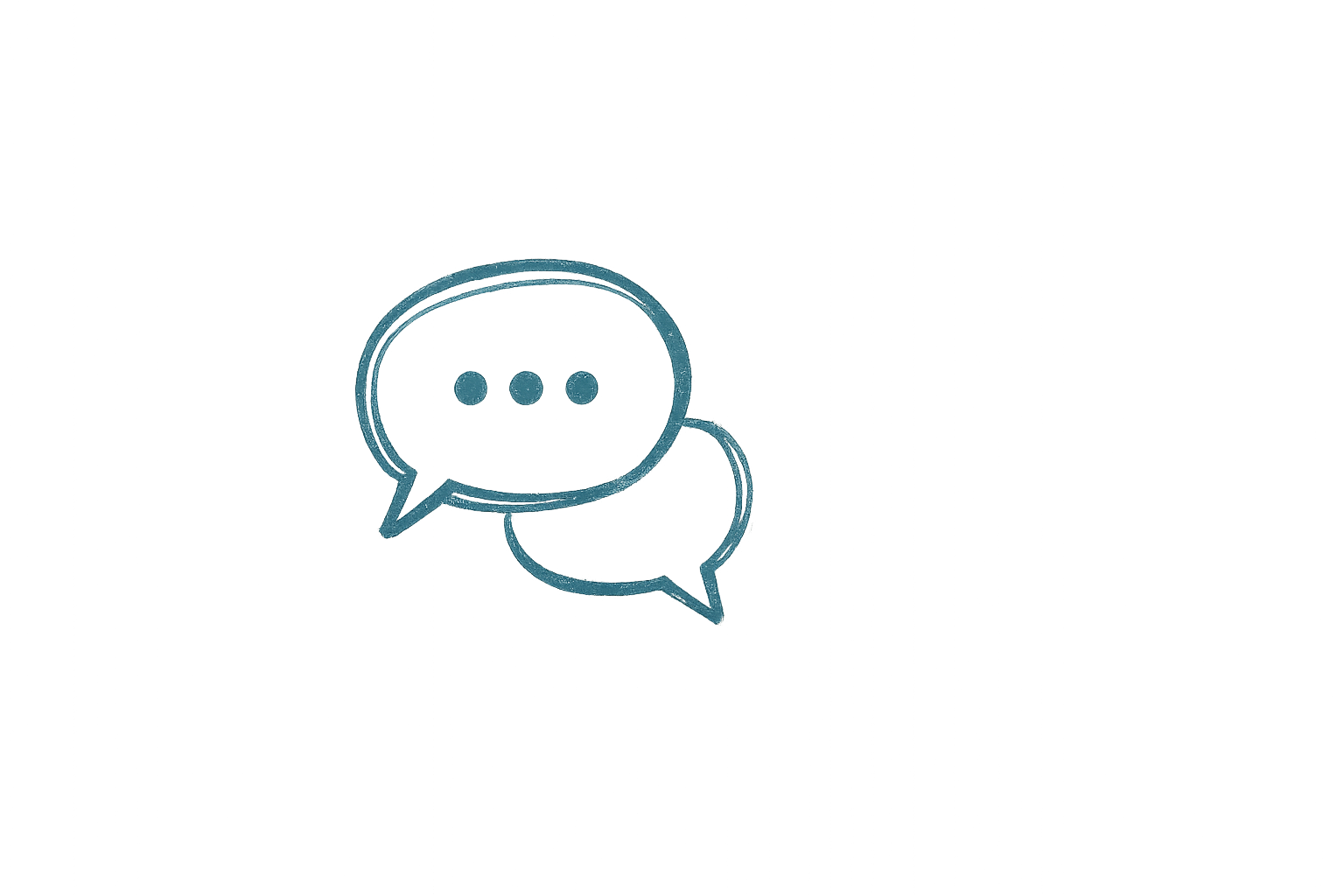 Illustration of two overlapping speech bubbles with three dots inside, representing conversation or communication.