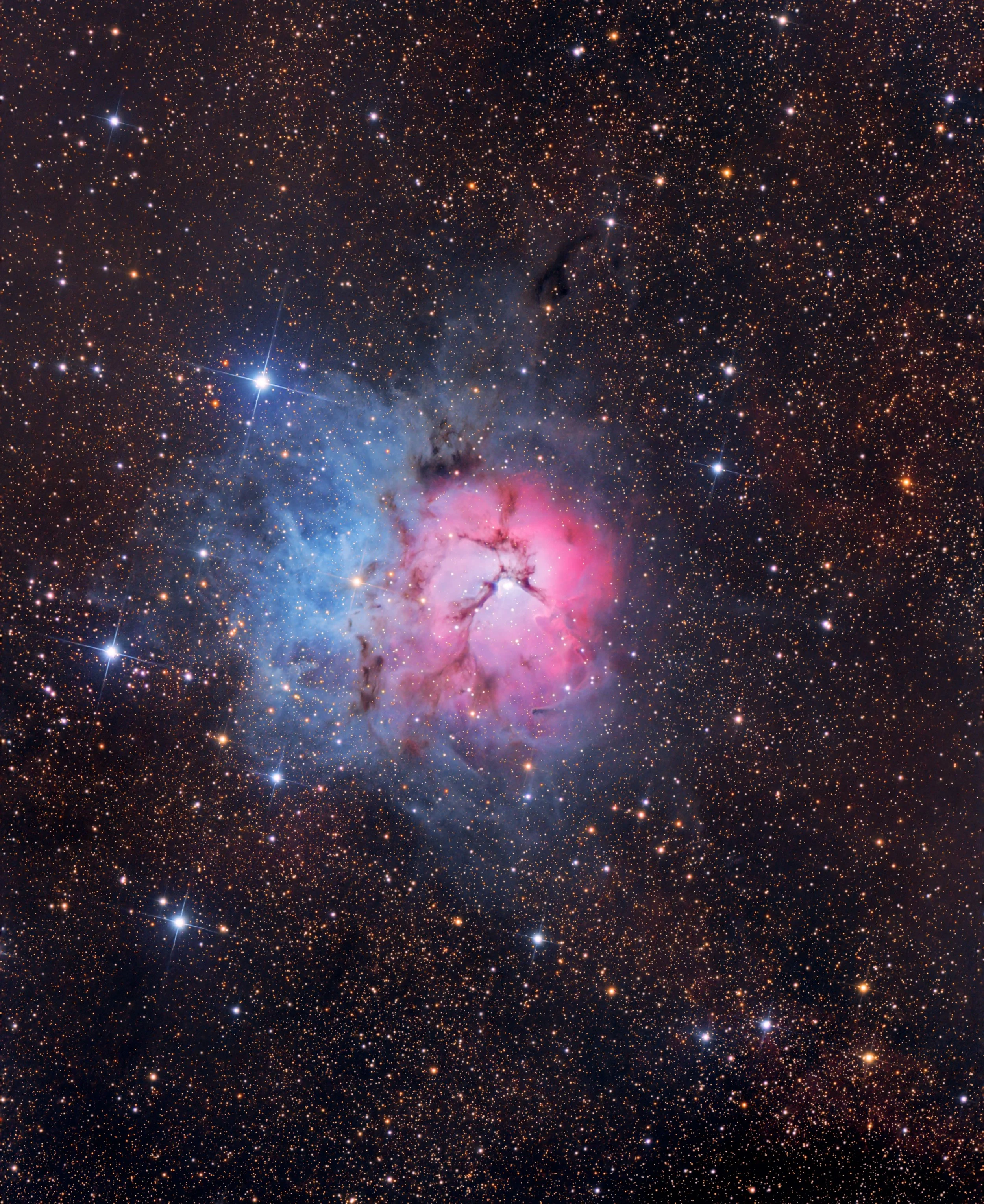 M 20 Trifid Nebula high-resolution deep sky astrophotography image captured from a backyard observatory by jbastrophoto.