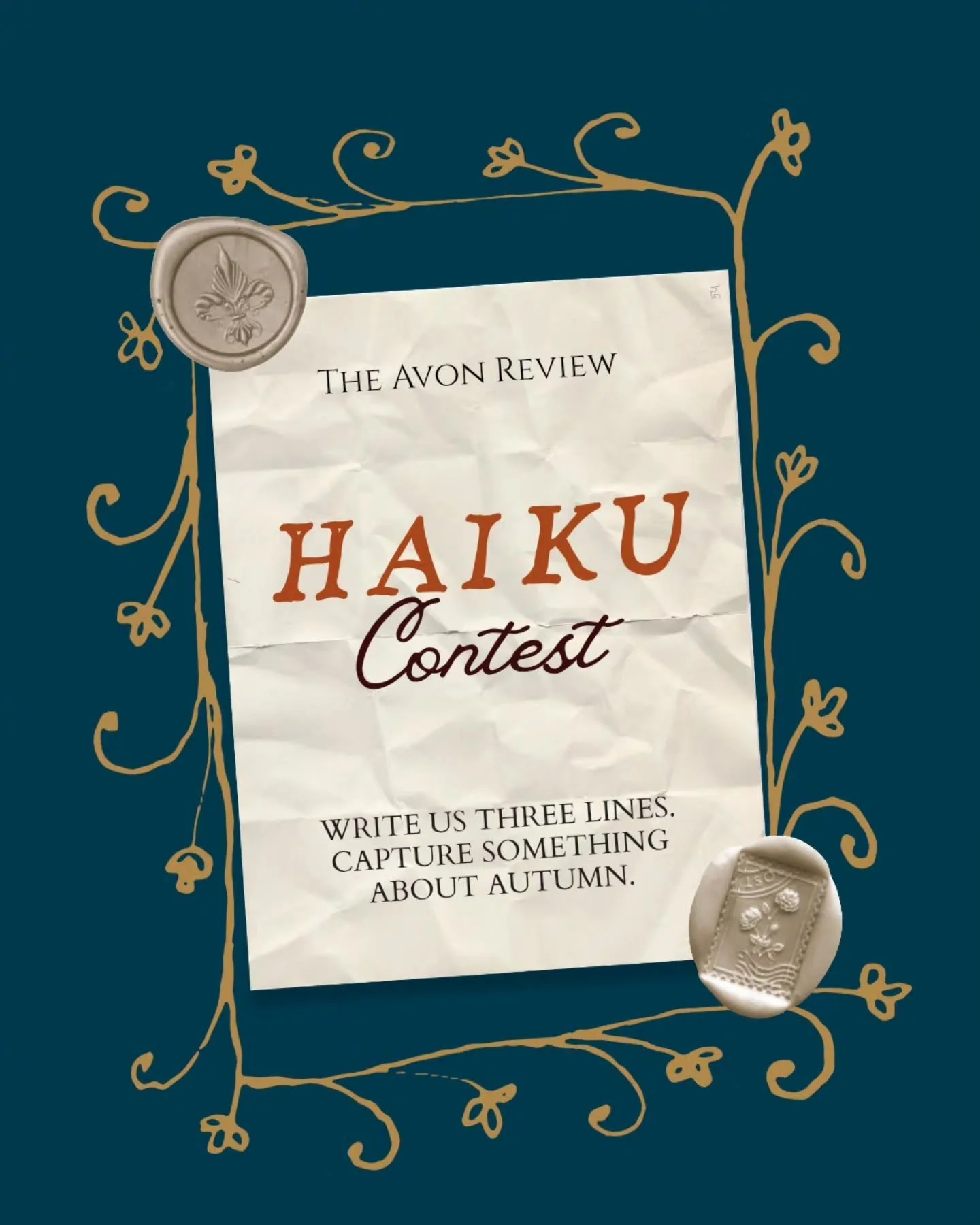 🍂✨Calling all poets!✨🍂 POETRY CONTEST!

Fall is here, and we&rsquo;re celebrating with a little poetry!

The Avon Review is thrilled to announce our Fall Haiku Contest! Give us three lines filled with autumn vibes. 🍁

Write it. Share it. Make us f