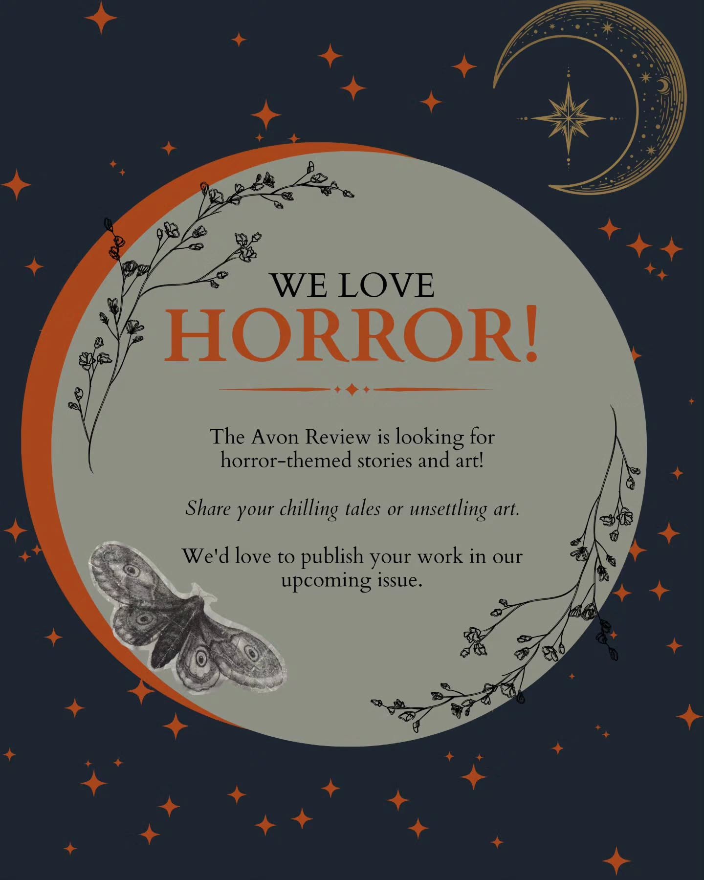 Calling all horror writers and artists! 👁️ The Avon Review wants YOUR dark imagination and haunting creations!

Whether you write eerie short stories, explore the macabre through poetry, or create chilling art, we'd love to see what you've been work