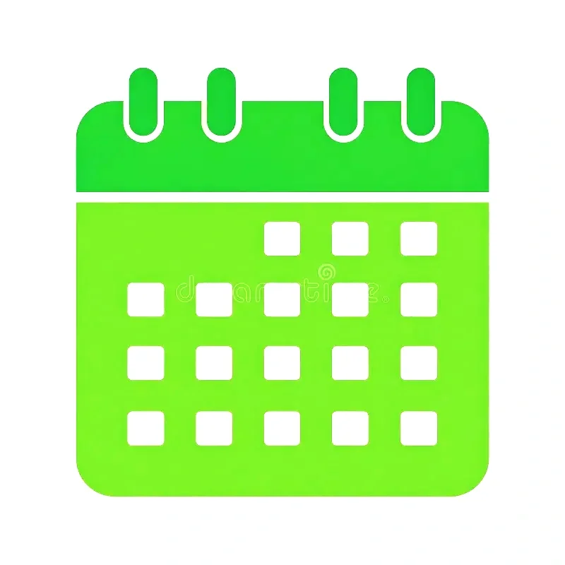 Green paper calendar icon with spiral binding at the top.
