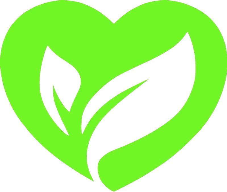 A green heart-shaped logo with a stylized white leaf inside.