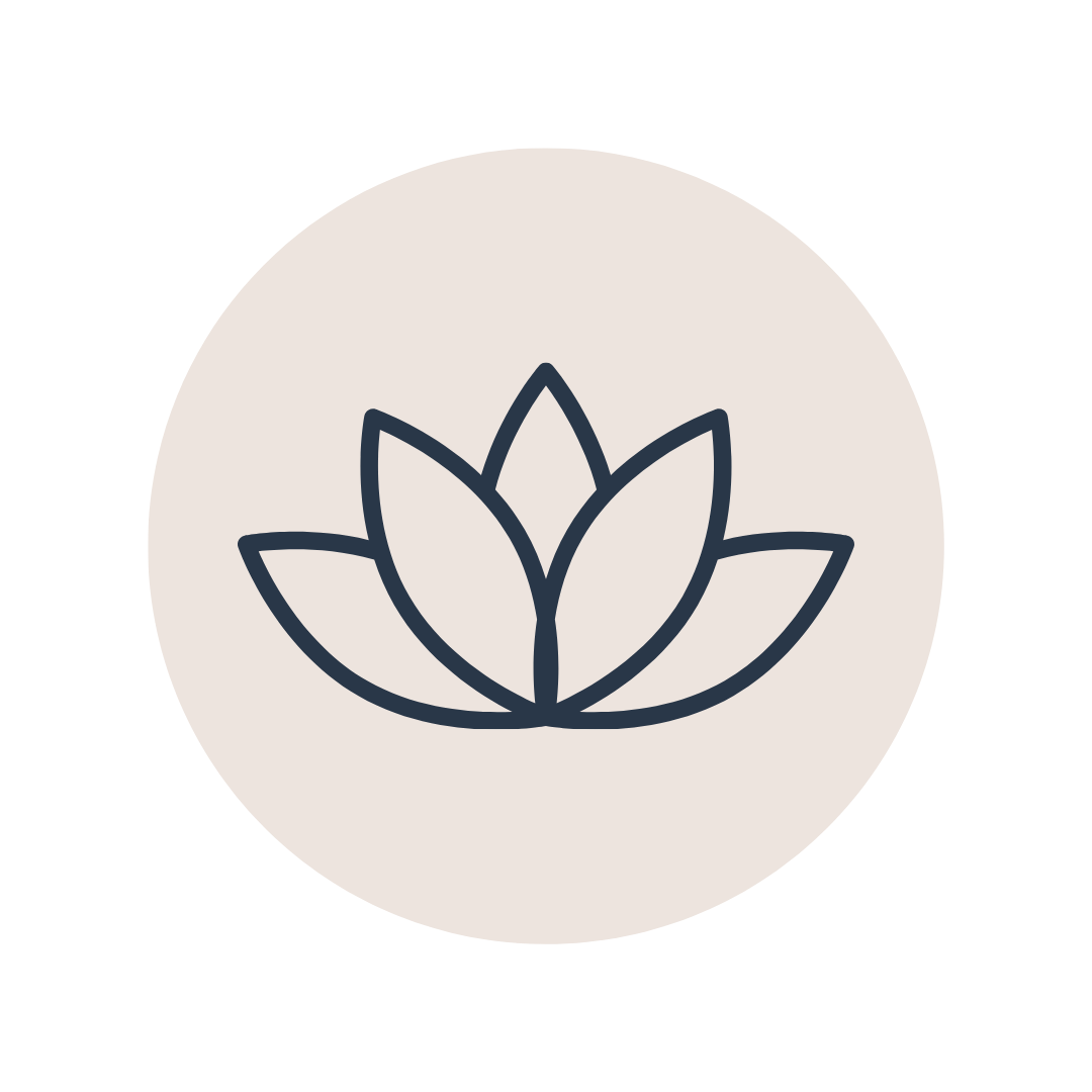 Outline of a lotus flower inside a circle on a light background.