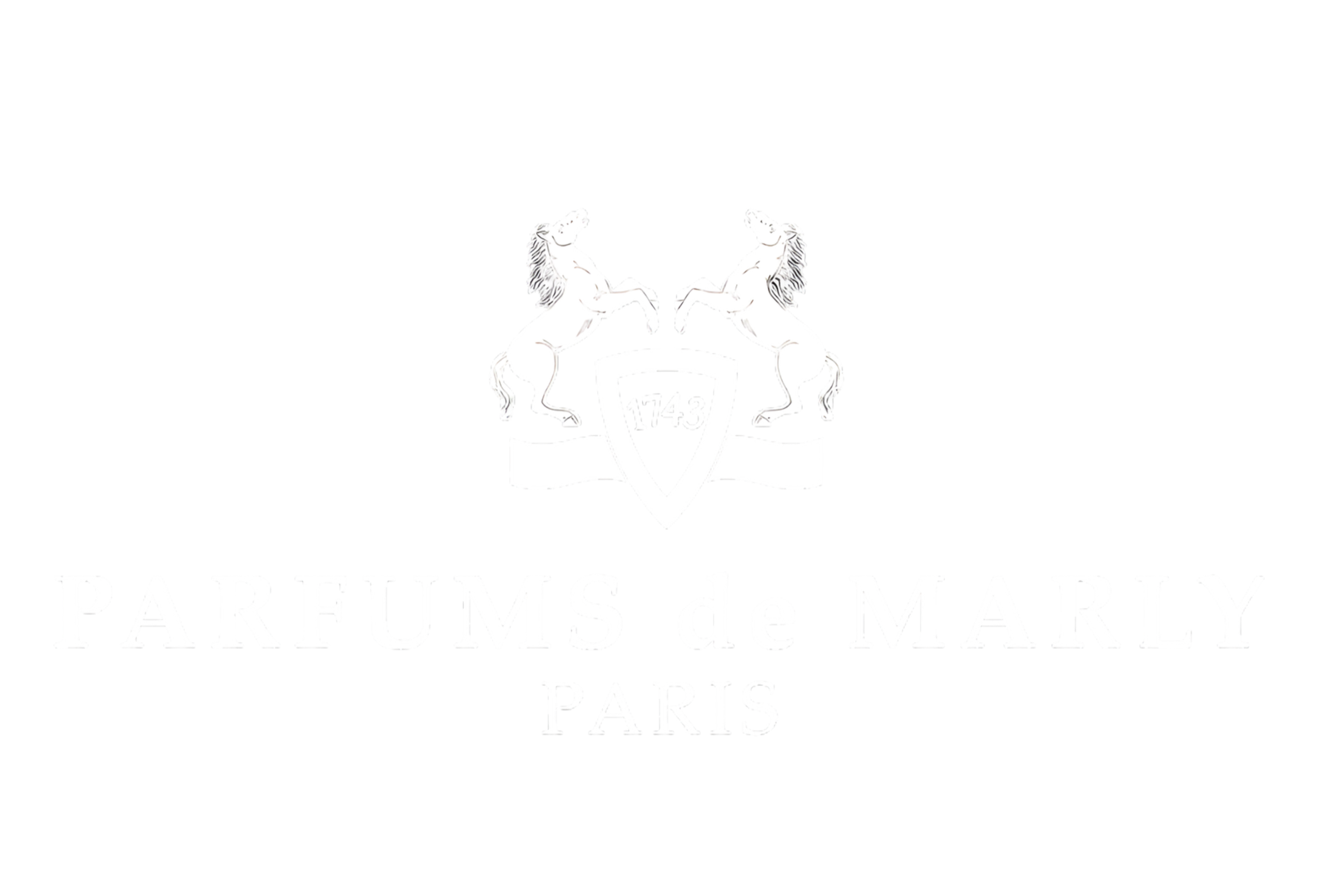 Logo featuring two white unicorns rearing up facing each other with a shield between them displaying the number 743. Below, the text reads 'PARFUMS de MARY PARIS'.
