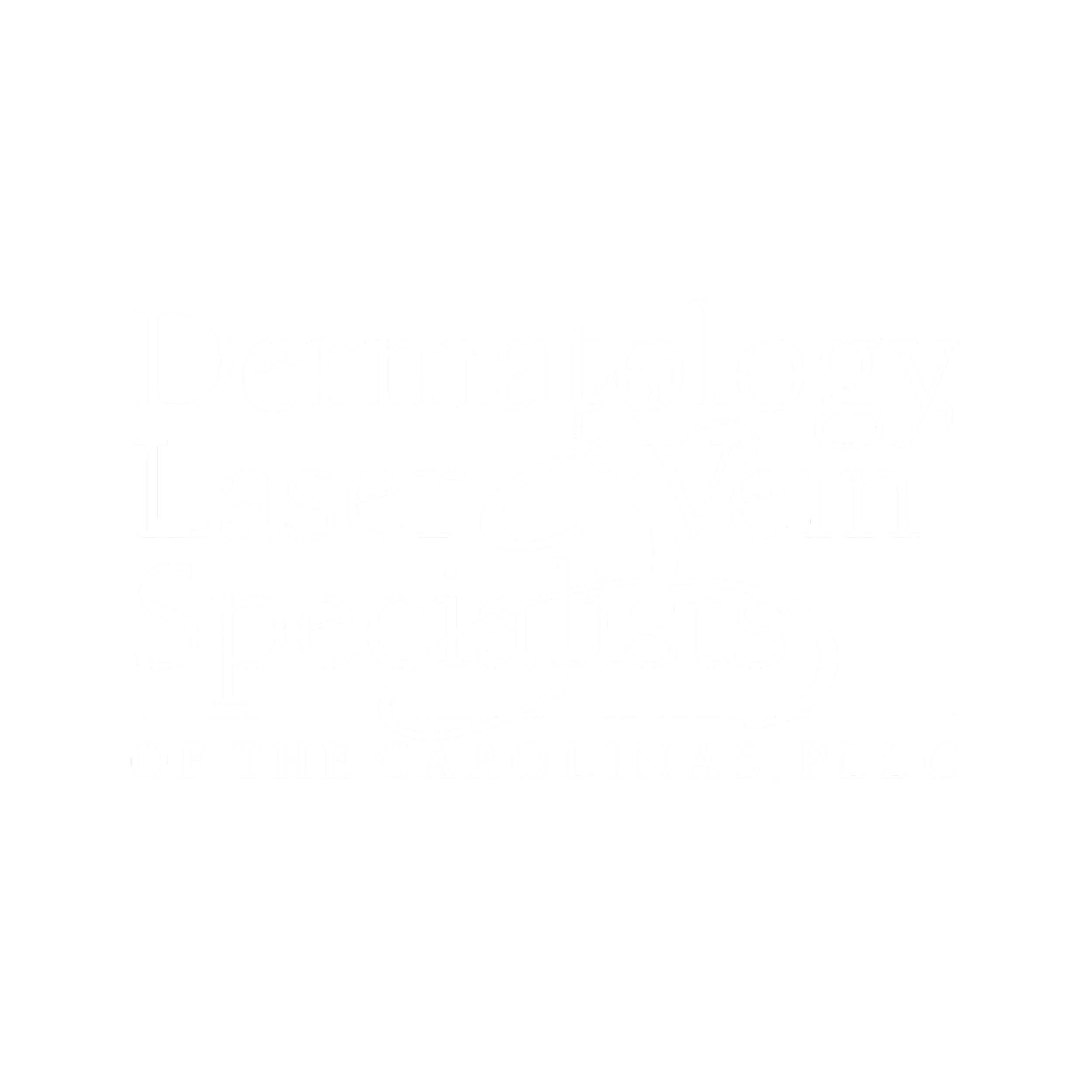 Black background with white text that reads 'Dermatology Laser & Vein Specialists of the Carolinas, PLLC' in decorative and professional font.
