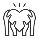 Line drawing of two elephants facing each other, with their trunks raised and touching.