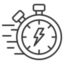 Close-up of a stopwatch with a lightning bolt symbol, indicating speed or quickness.