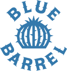 Blue circular logo with a stylized barrel in the center and the words 'Blue Barrel' around it.