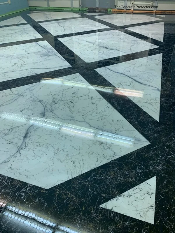 Italian Marble Epoxy Flooring with luxurious marble veins, glossy finish, and custom Decorative design by The Ark Epoxy Solutions