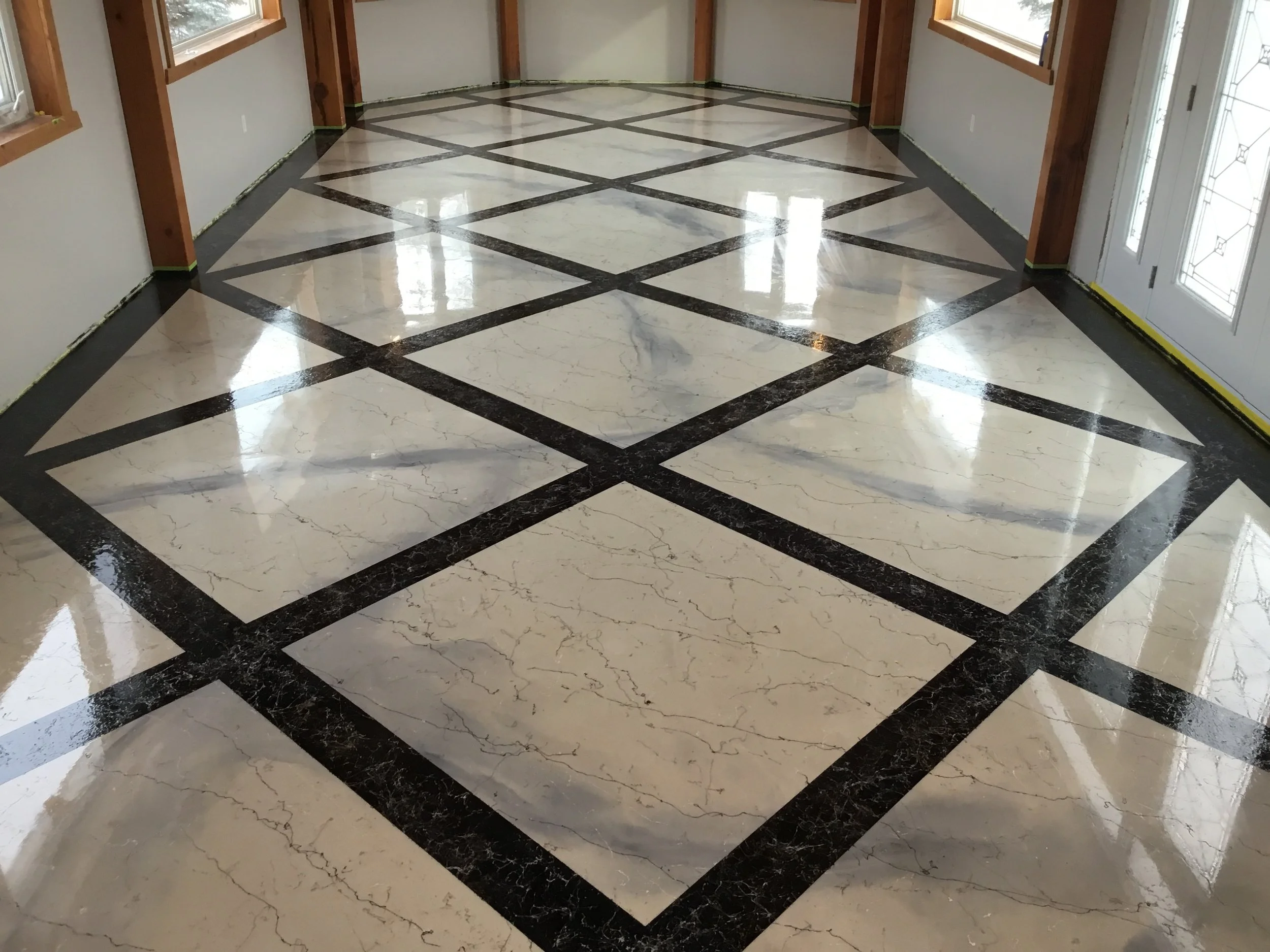 Italian Marble Epoxy Floor with realistic marble patterns and High-gloss finish