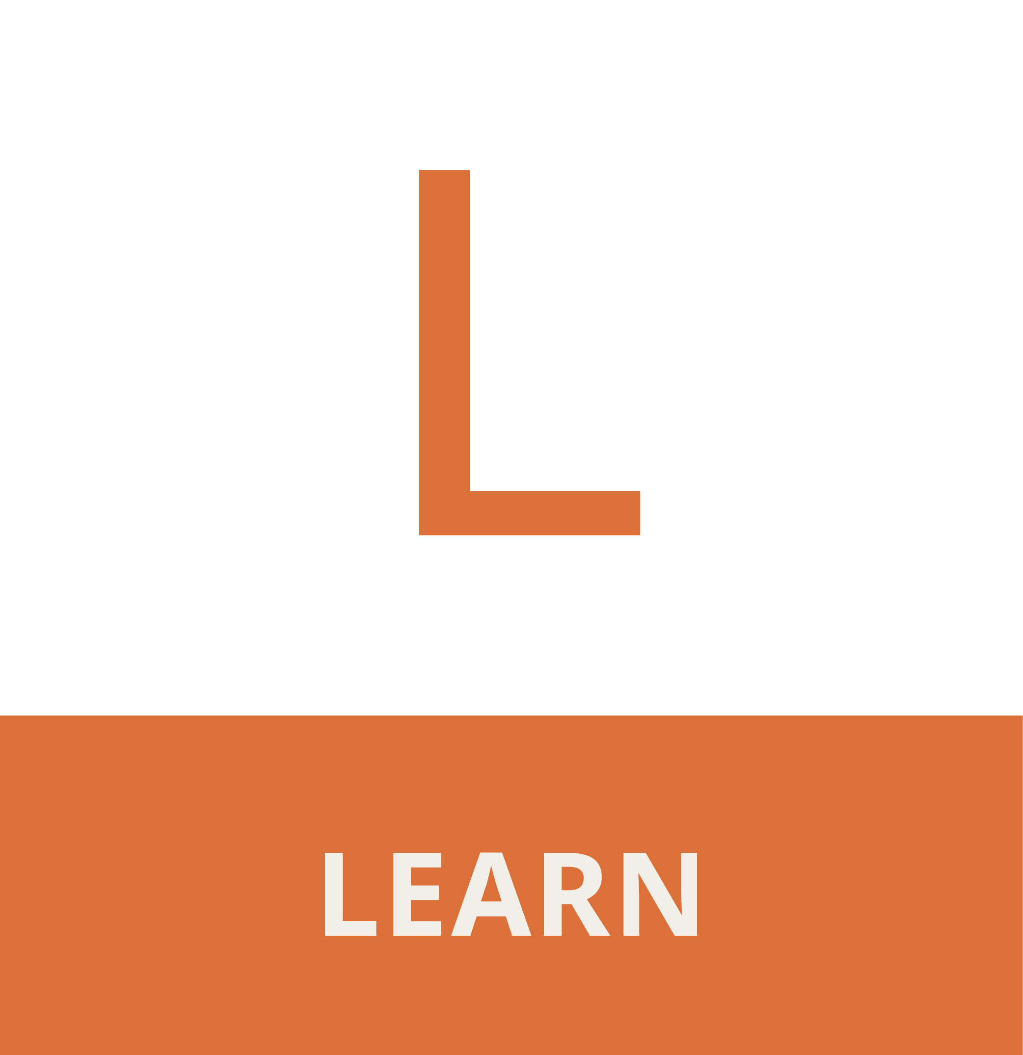 Close-up of a graphic design with the word 'LEARN' in white letters on an orange background, showing part of a larger message.