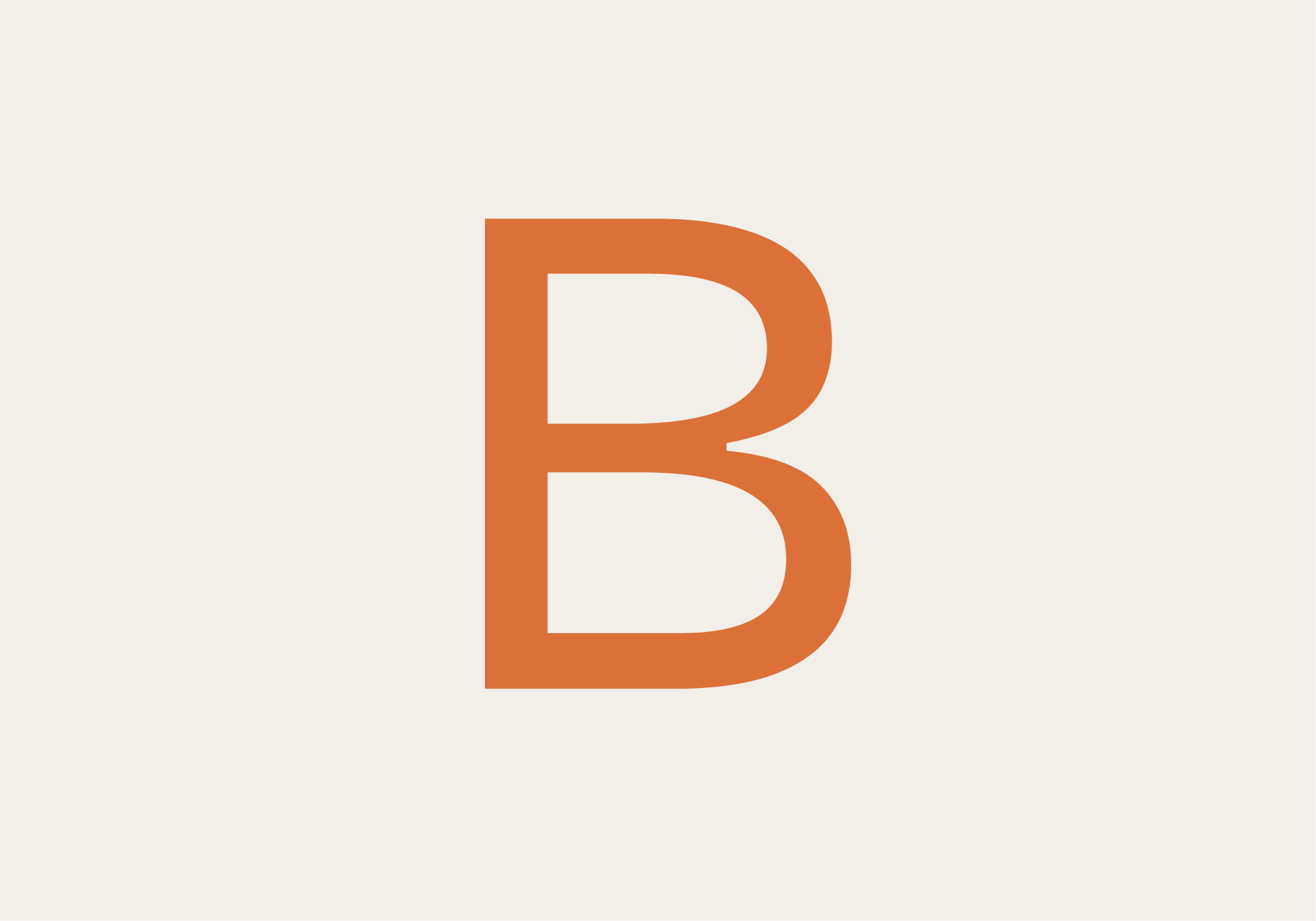 Large orange letter B on a light beige background.