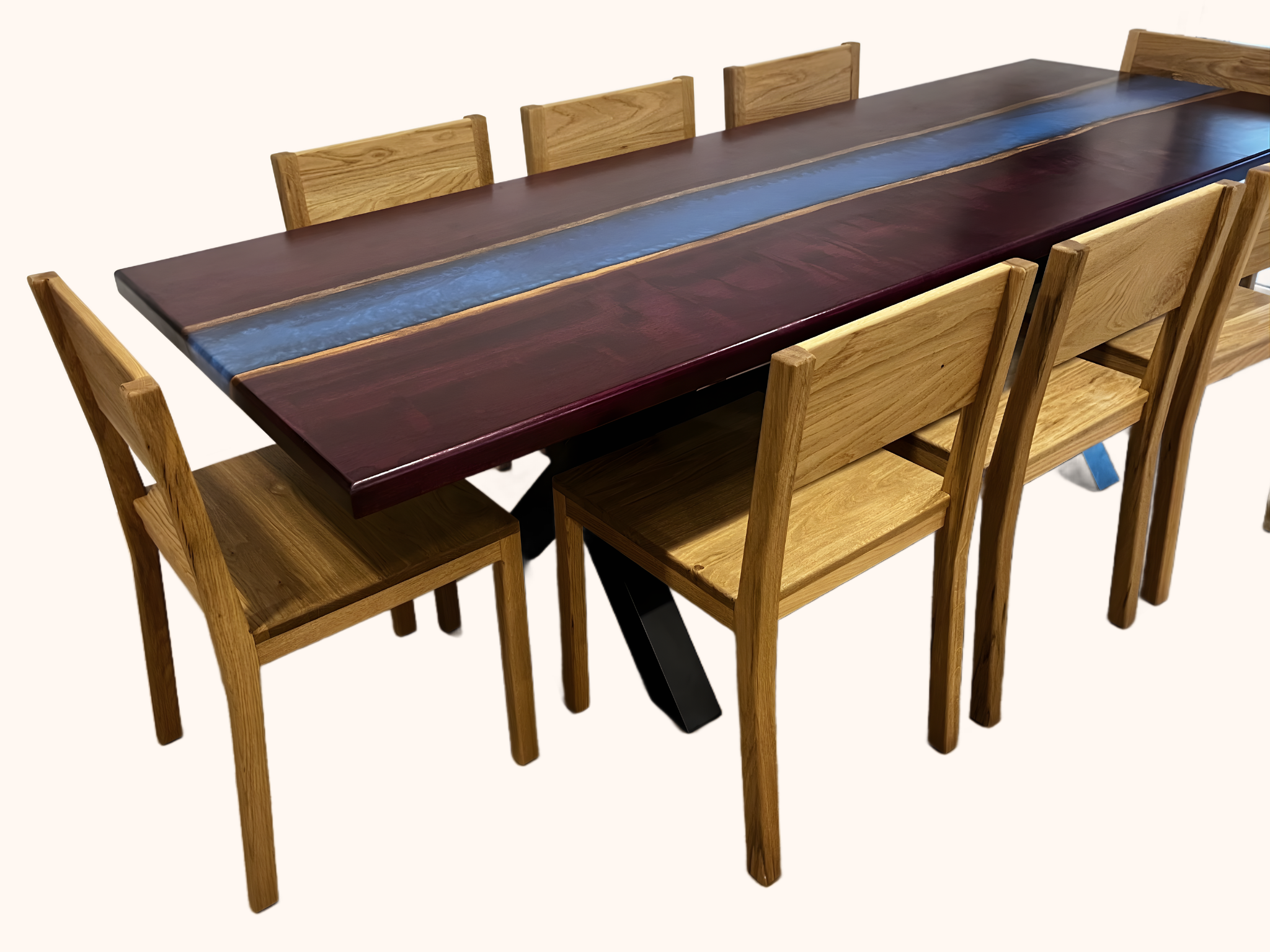 Purple Heart River Dining Set with Oak Chairs