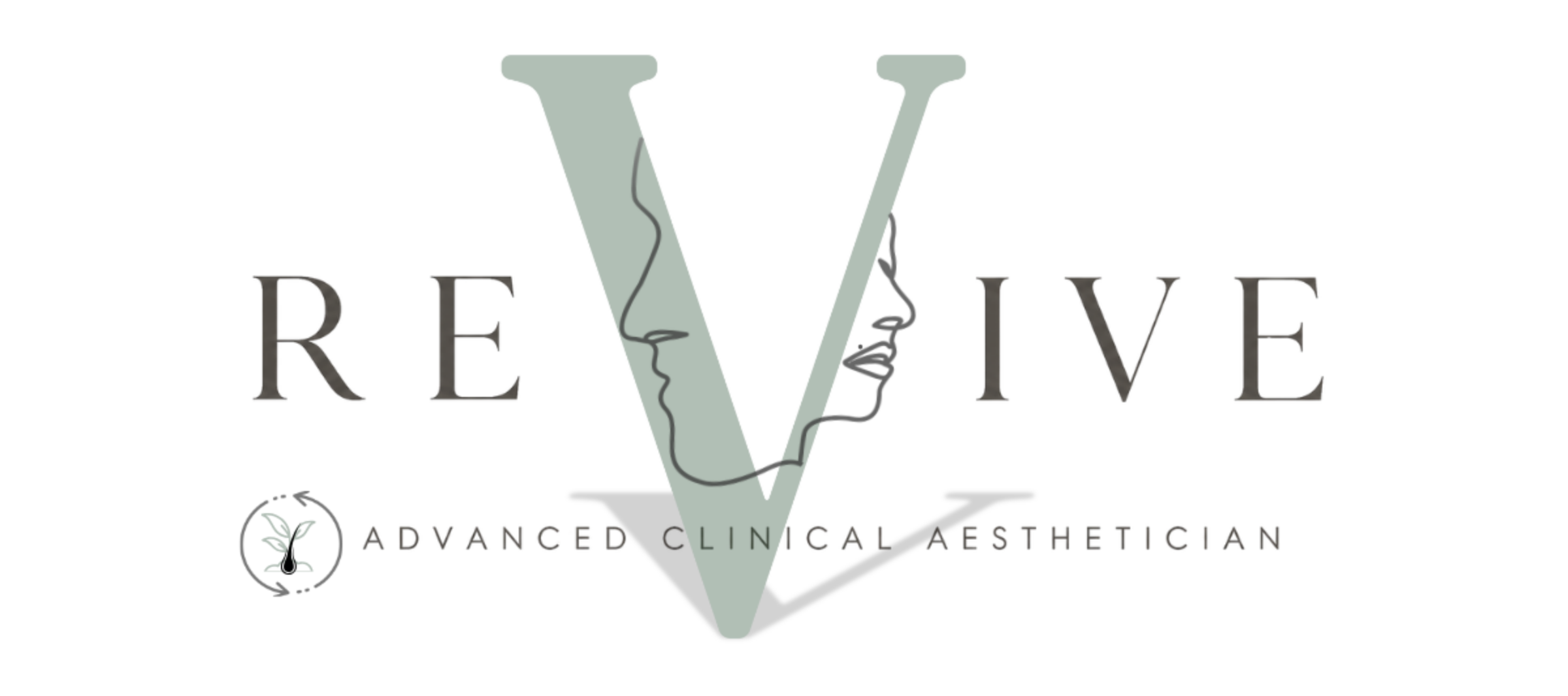 Logo for REVIVE, an advanced clinical aesthetic clinic. The design features a large overlapping letter V with line art profiles of a face on each side, with the word 'REVIVE' and the phrase 'Advanced Clinical Aesthetic' below.