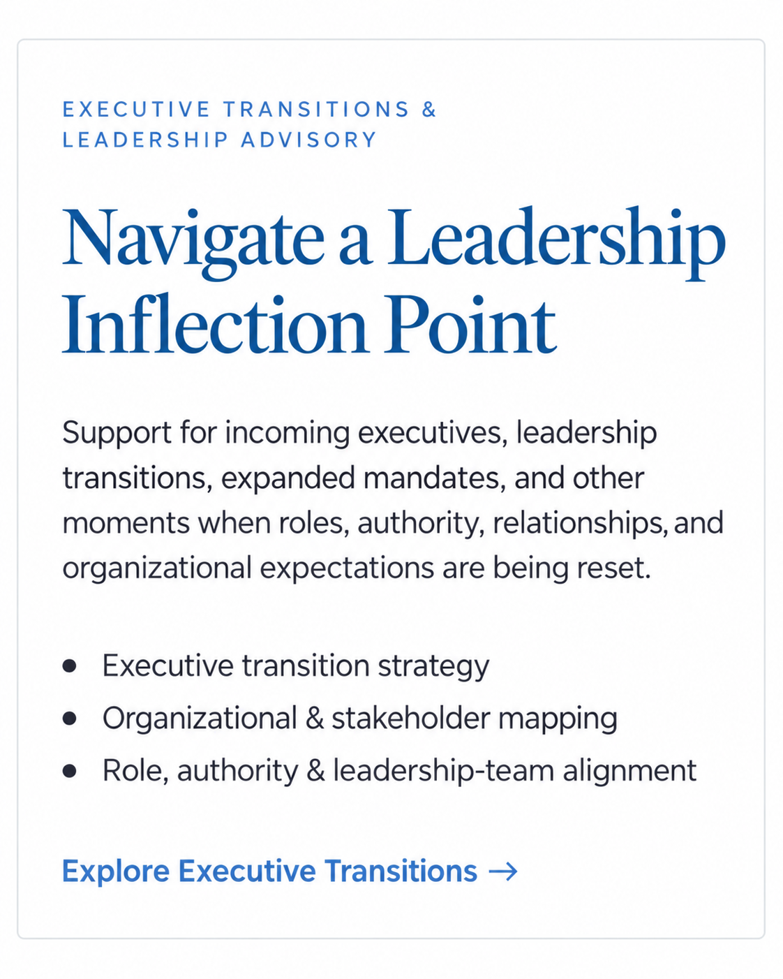 Executive Transitions & Leadership Advisory — Navigate a Leadership Inflection Point