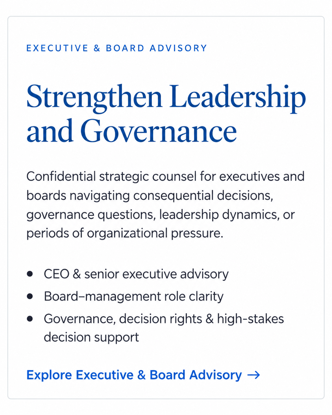 Executive & Board Advisory — Strengthen Leadership and Governance