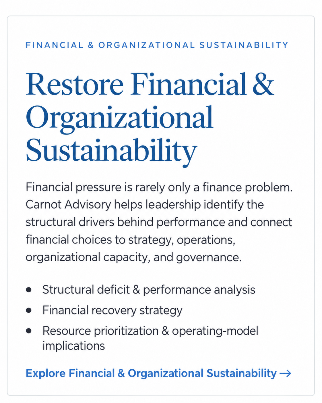 Financial & Organizational Sustainability — Restore Financial & Organizational Sustainability