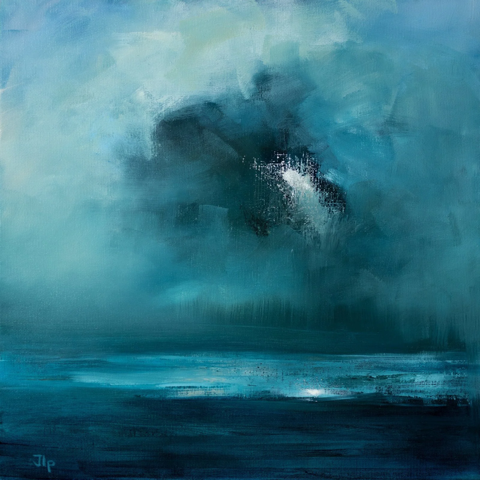 Ocean Light, a moody blue abstract seascape painting reproduced as a fine art print