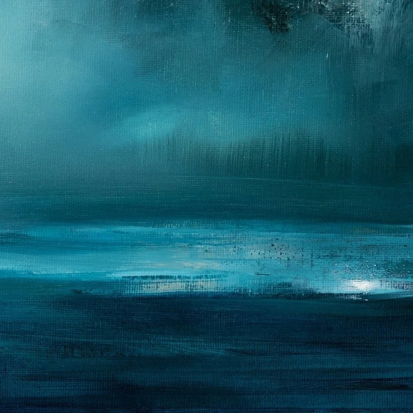 Close-up detail of light and dark blue paint textures in Ocean Light