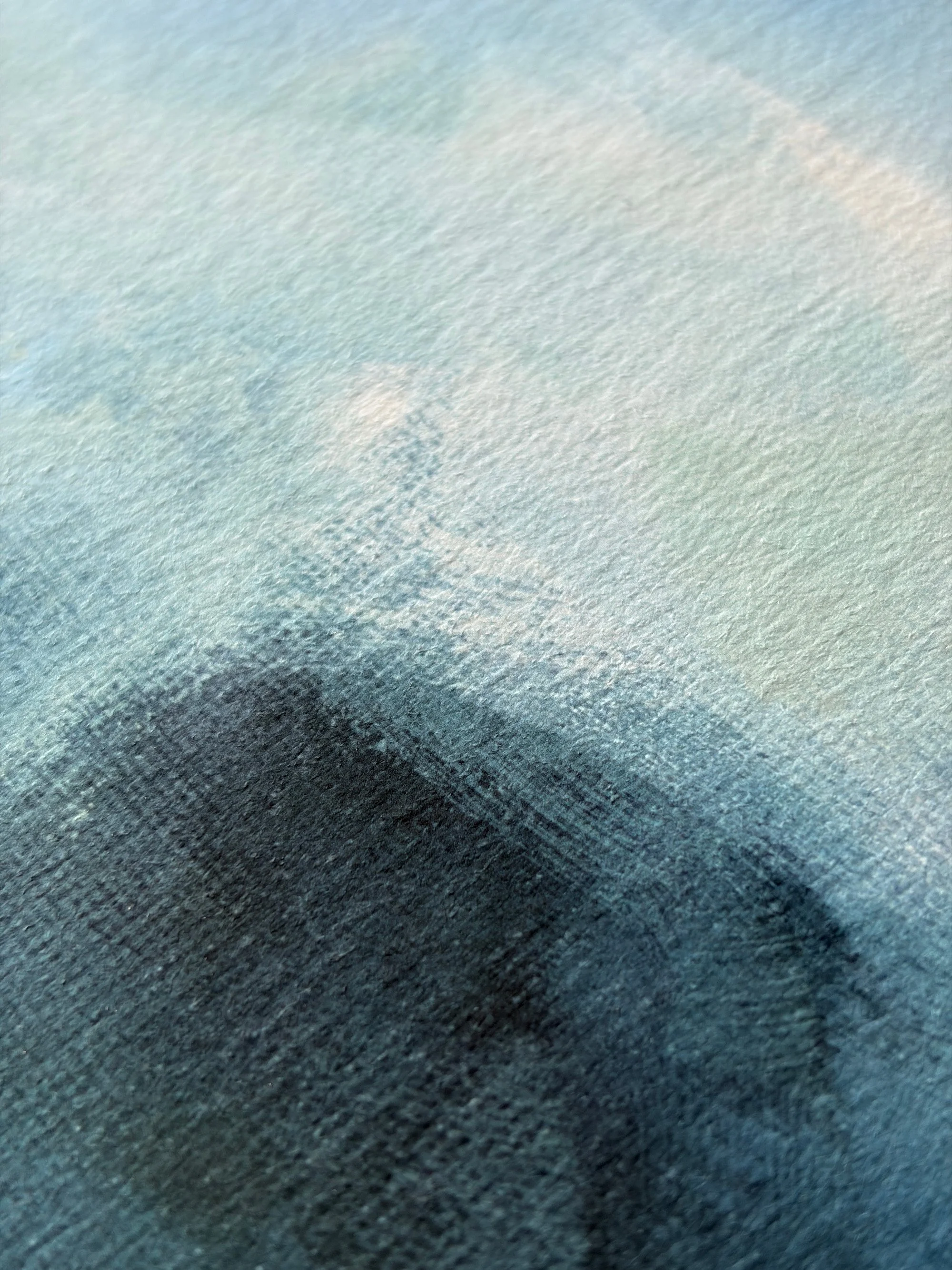 Close-up of pale blue tonal transitions and textured detail on the Ocean Light fine art print.
