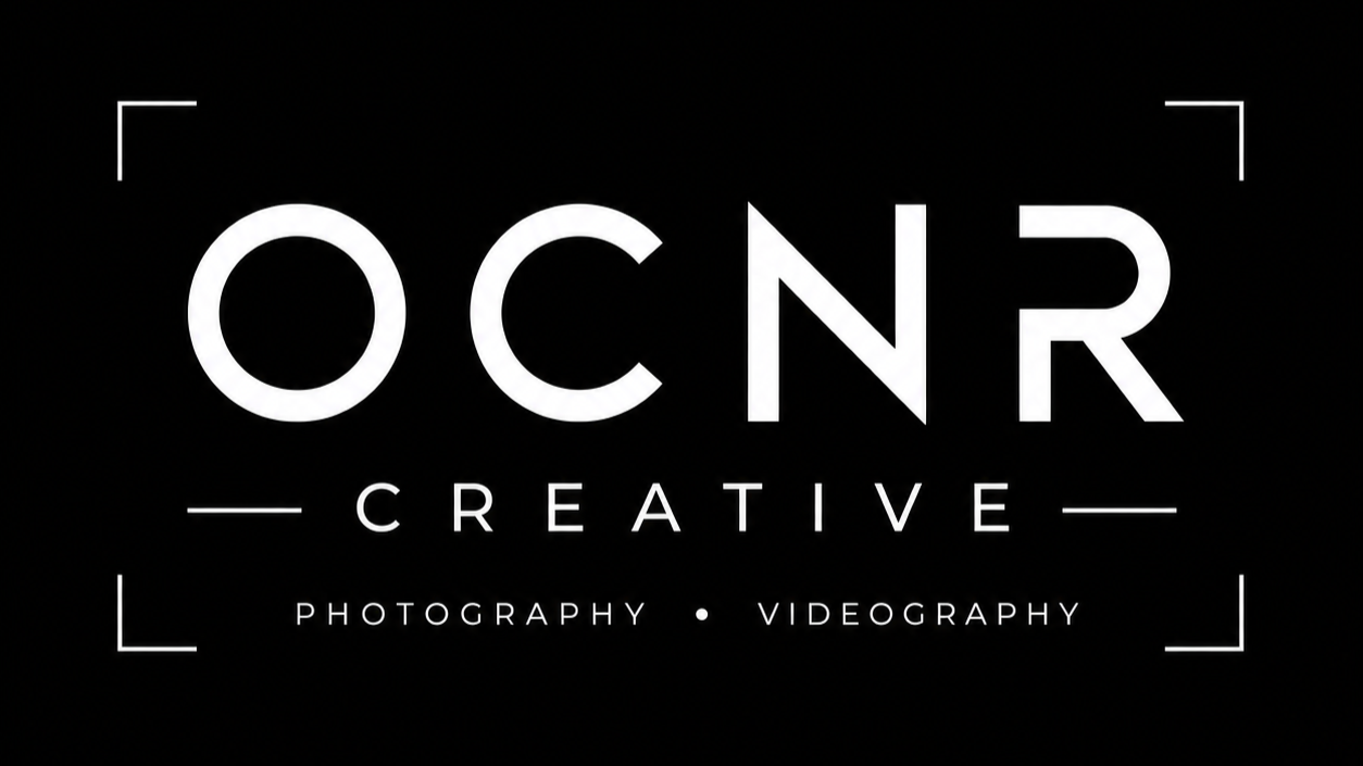 Black background with white text reading 'OCNR CREATIVE' and 'PHOTOGRAPHY VIDEOGRAPHY'.