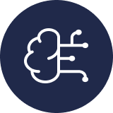 Icon of a brain with circuit lines, representing artificial intelligence or neural networks.