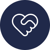 Icon of two hands shaking inside a heart