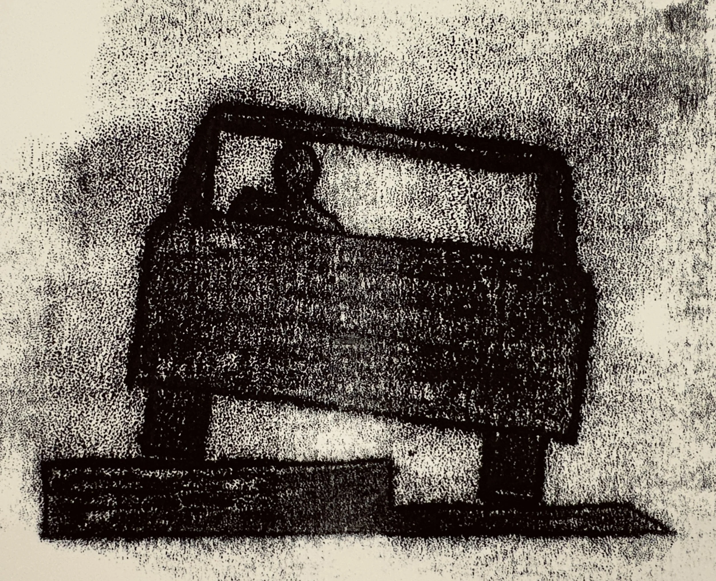 A silhouette of a car and driver seen from the rear of the vehicle. The car is on uneven pavement.