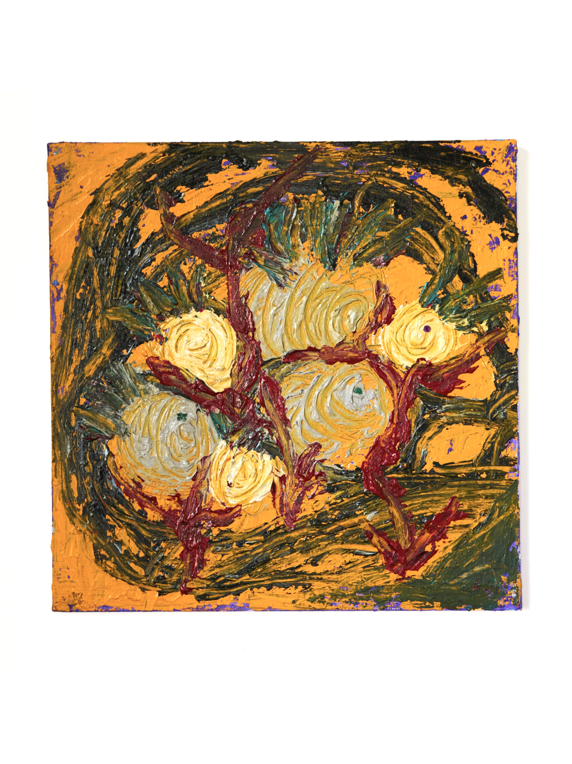 My Ovary and My Lover’s ； 
Acrylic, amethyst, emerald ；
60 x 60 cm ；
2025
