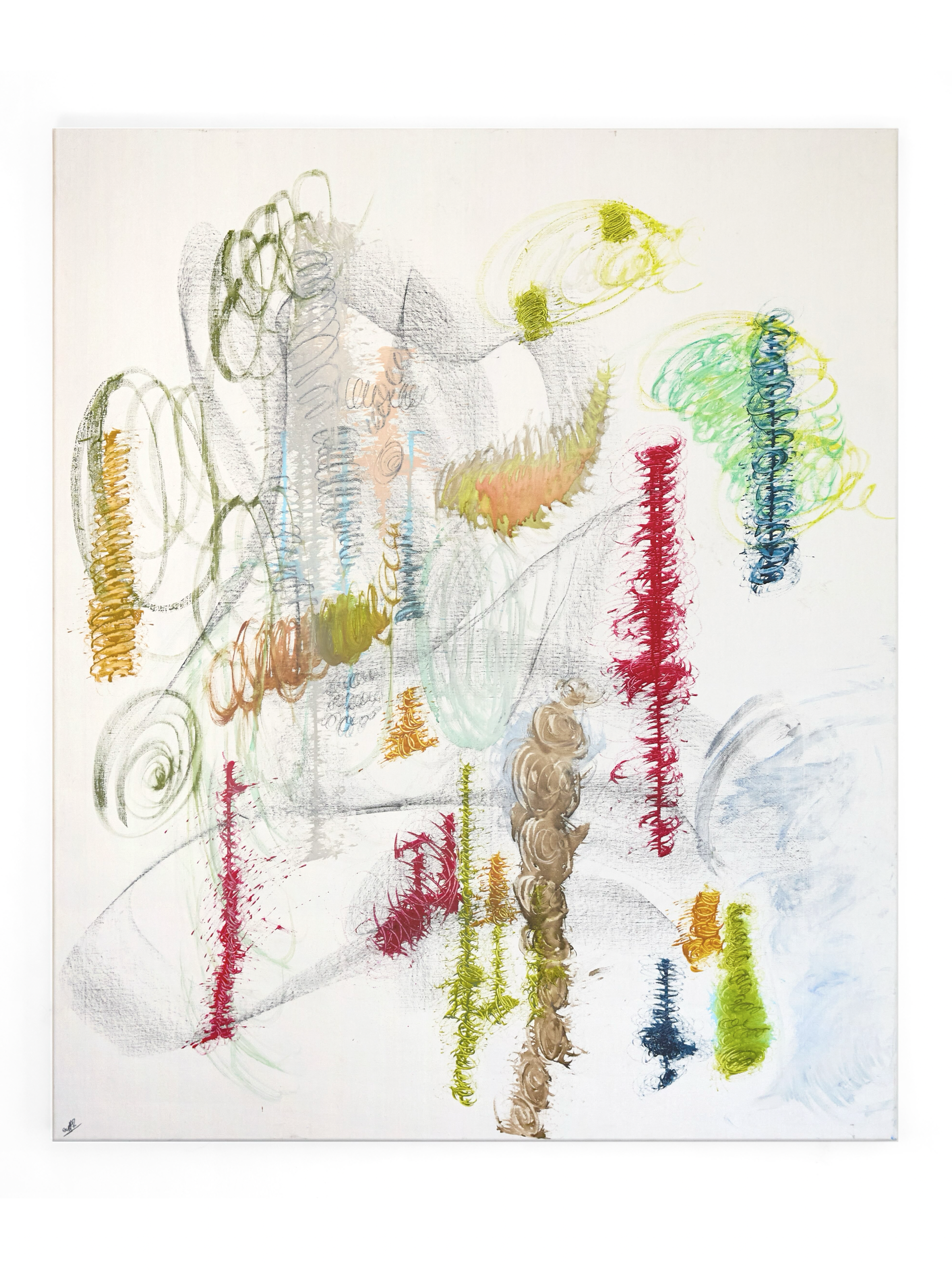 Spiral ;
Acrylic, water color, charcoal on canvas ;
100 x 120 cm ; 
2024